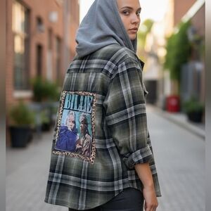 Old Navy Upcycled Billie Ellish  Flannel Hoodie. New with tag. Size Large